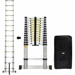 TODECO Teleskopleiter 4,1 Meter, Klappleiter Maximale Belastbarkeit: 150 Kg, GRATIS Tragetasche, EN 131-6, Stabilisierungsstange