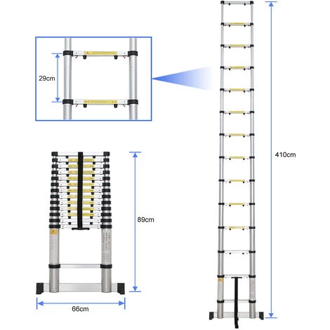 TODECO Teleskopleiter 4,1 Meter, Klappleiter Maximale Belastbarkeit: 150 Kg, GRATIS Tragetasche, EN 131-6, Stabilisierungsstange 2 TODECO Teleskopleiter 4,1 Meter, Klappleiter Maximale Belastbarkeit: 150 Kg, GRATIS Tragetasche, EN 131-6, Stabilisierungsstange – Bild 2