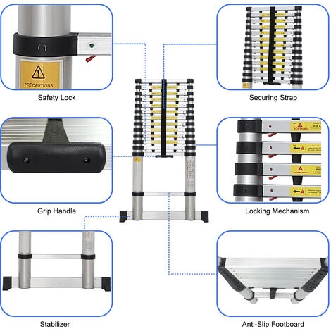 TODECO Teleskopleiter 4,1 Meter, Klappleiter Maximale Belastbarkeit: 150 Kg, GRATIS Tragetasche, EN 131-6, Stabilisierungsstange 3 TODECO Teleskopleiter 4,1 Meter, Klappleiter Maximale Belastbarkeit: 150 Kg, GRATIS Tragetasche, EN 131-6, Stabilisierungsstange – Bild 3