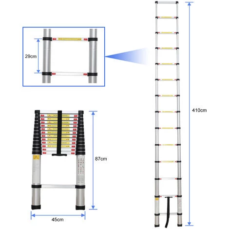 TODECO Teleskopleiter 4,1 Meter, Klappleiter Maximale Belastbarkeit: 150 Kg Standard/Zertifizierung: EN131, GRATIS Tragetasche 2 TODECO Teleskopleiter 4,1 Meter, Klappleiter Maximale Belastbarkeit: 150 Kg Standard/Zertifizierung: EN131, GRATIS Tragetasche – Bild 2