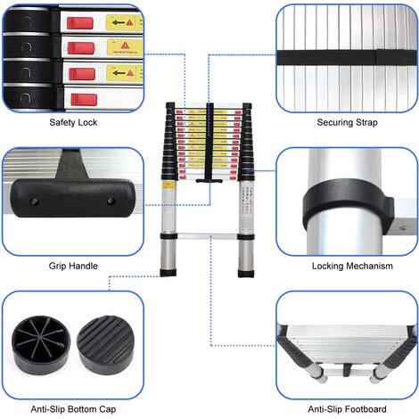 TODECO Teleskopleiter 4,1 Meter, Klappleiter Maximale Belastbarkeit: 150 Kg Standard/Zertifizierung: EN131, GRATIS Tragetasche 3 TODECO Teleskopleiter 4,1 Meter, Klappleiter Maximale Belastbarkeit: 150 Kg Standard/Zertifizierung: EN131, GRATIS Tragetasche – Bild 3