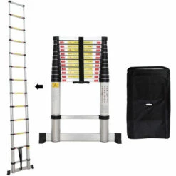 TODECO Teleskopleiter 3,8 Meter, Klappleiter Maximale Belastbarkeit: 150 Kg Standard/Zertifizierung: EN131, Stabilisierungsstange, GRATIS Tragetasche