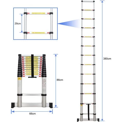 TODECO Teleskopleiter 3,8 Meter, Klappleiter Maximale Belastbarkeit: 150 Kg Standard/Zertifizierung: EN131, Stabilisierungsstange, GRATIS Tragetasche 2 TODECO Teleskopleiter 3,8 Meter, Klappleiter Maximale Belastbarkeit: 150 Kg Standard/Zertifizierung: EN131, Stabilisierungsstange, GRATIS Tragetasche – Bild 2