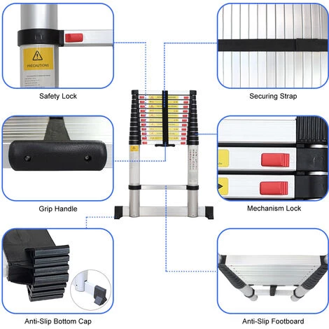 TODECO Teleskopleiter 3,8 Meter, Klappleiter Maximale Belastbarkeit: 150 Kg Standard/Zertifizierung: EN131, Stabilisierungsstange, GRATIS Tragetasche 3 TODECO Teleskopleiter 3,8 Meter, Klappleiter Maximale Belastbarkeit: 150 Kg Standard/Zertifizierung: EN131, Stabilisierungsstange, GRATIS Tragetasche – Bild 3