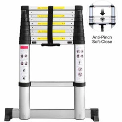 TODECO Alu Teleskopleiter 3.2M Mit Mit Rutschfest Stützstange, 11 Stufen Teleskop Klappleiter, Haushaltsleiter Anlegeleiter Gelenkleiter Bis 150kg Belastbar