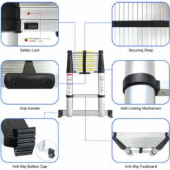 TODECO Alu Teleskopleiter 3.2M Mit Mit Rutschfest Stützstange, 11 Stufen Teleskop Klappleiter, Haushaltsleiter Anlegeleiter Gelenkleiter Bis 150kg Belastbar -Leitern Verkaufsladen 53285630 4