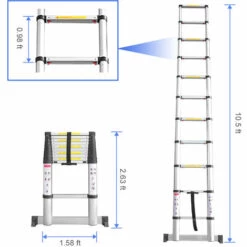 TODECO Alu Teleskopleiter 3.2M Mit Mit Rutschfest Stützstange, 11 Stufen Teleskop Klappleiter, Haushaltsleiter Anlegeleiter Gelenkleiter Bis 150kg Belastbar -Leitern Verkaufsladen 53285630 5