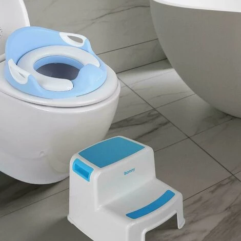 Homfa Kinder Tritthocker Anti Rutsch Schemel Zweistufig Hocker Trittschemel Blau-weiß 4 Homfa Kinder Tritthocker Anti Rutsch Schemel Zweistufig Hocker Trittschemel Blau-weiß – Bild 4