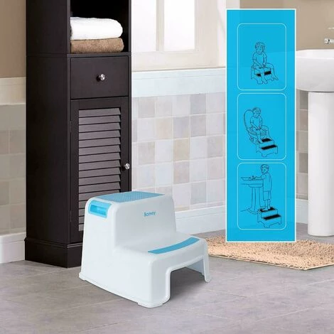 Homfa Kinder Tritthocker Anti Rutsch Schemel Zweistufig Hocker Trittschemel Blau-weiß 5 Homfa Kinder Tritthocker Anti Rutsch Schemel Zweistufig Hocker Trittschemel Blau-weiß – Bild 5