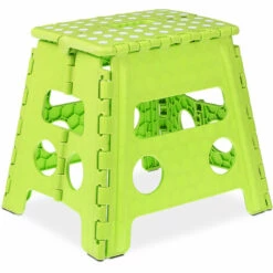 Relaxdays Tritthocker Klappbar, Kunststoff, 1 Stufe, Griff, Fußbank Für Kinder, HBT: 32,5 X 37 X 30 Cm, Max.120 Kg, Grün