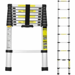 SWANEW 2.6M Teleskopleiter Aluminium Mehrzweckleiter Fingerklemmschutz Auszeihleiter Klappbar Aluminiumleiter Antirutsch Bis 150