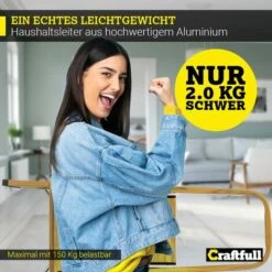 Craftfull Stehleiter CF-133A Aluminium-Haushaltsleiter Klappbar Holzoptik (2 Stufen Holz Edition) -Leitern Verkaufsladen 54809751 3