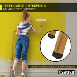 Craftfull Stehleiter CF-133A Aluminium-Haushaltsleiter Klappbar Holzoptik (2 Stufen Holz Edition) -Leitern Verkaufsladen 54809751 4