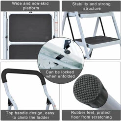 LIFCAUSAL Klappbarer Trittleiter Mit 2 Stufen, Mit Rutschfestem, Robustem Und Breitem Pedal, 330 Lbs Kapazität, Vielseitig Verwendbar Für Zuhause Und Küche, Platzsparend 8 LIFCAUSAL Klappbarer Trittleiter Mit 2 Stufen, Mit Rutschfestem, Robustem Und Breitem Pedal, 330 Lbs Kapazität, Vielseitig Verwendbar Für Zuhause Und Küche, Platzsparend -Leitern Verkaufsladen 55152905 4