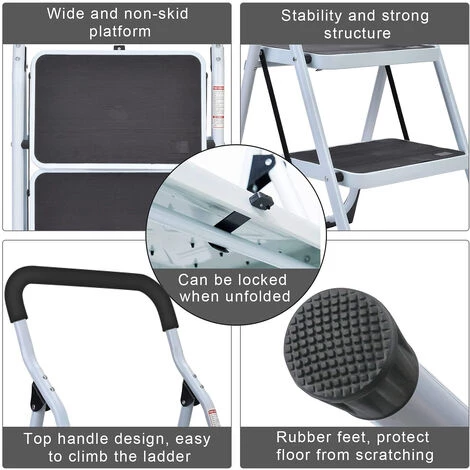 LIFCAUSAL Klappbarer Trittleiter Mit 2 Stufen, Mit Rutschfestem, Robustem Und Breitem Pedal, 330 Lbs Kapazität, Vielseitig Verwendbar Für Zuhause Und Küche, Platzsparend 4 LIFCAUSAL Klappbarer Trittleiter Mit 2 Stufen, Mit Rutschfestem, Robustem Und Breitem Pedal, 330 Lbs Kapazität, Vielseitig Verwendbar Für Zuhause Und Küche, Platzsparend – Bild 4