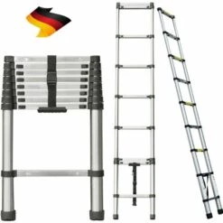 DAY PLUS 2.6m Teleskopleiter Aus Hochwertigem Edelstahl, 9 Stufen Ausziehleiter Rutschfester Klappleiter Stehleiter Mehrzweckleiter | Belastbarkeit Bis Zu 150kg | Sicher Und Zuverlässig Leiter (EN131)