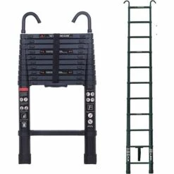 DAY PLUS 3,2M Teleskopleiter Mit Haken, Aluminium Ausziehleiter Rutschfester Klappleiter Mehrzweckleiter Aus Hochwertiges Aluminium Mit EIN-Knopf-Rückzug 330lb Belastbarkeit