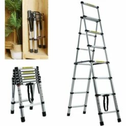 DAY PLUS 2m - 2,3m Teleskopleiter Klappleiter, A-Rahmen Mehrzweckleiter Stehleiter Aus Aluminium, Ausziehleiter Trittleiter Leiter Für Haushalt, Heimwerkerarbeiten (6 + 7 Stufen)