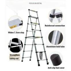 DAY PLUS 2m - 2,3m Teleskopleiter Klappleiter, A-Rahmen Mehrzweckleiter Stehleiter Aus Aluminium, Ausziehleiter Trittleiter Leiter Für Haushalt, Heimwerkerarbeiten (6 + 7 Stufen) -Leitern Verkaufsladen 55257471 5
