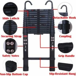 DAY PLUS 5M/16.5FT Teleskopleiter Mit Abnehmbarem Haken Aus Aluminium Schwerlast Ausziehbare Faltbare Mehrzweckleiter EN131 Sicherheitsgeprüft Schwarz -Leitern Verkaufsladen 55257473 3