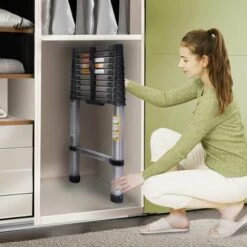 DAY PLUS Teleskopleiter 3,2M Ausziehbare Leiter, Klappleiter Stehleiter Rutschfester, Aus Hochwertigem Edelstahl, Ausziehleiter Mehrzweckleiter, Haushaltsleiter 150 Kg Belastbarkeit -Leitern Verkaufsladen 55257478 5