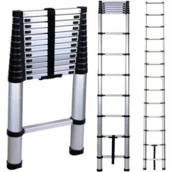 DAY PLUS 3.8m Teleskopleiter Aus Hochwertigem Edelstahl, 13 Stufen Ausziehleiter Rutschfester Klappleiter Stehleiter Mehrzweckleiter | Belastbarkeit Bis Zu 150kg | Sicher Und Zuverlässig Leiter (EN131)