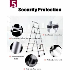 DAY PLUS 1,4 M – 1,7 M Teleskopleiter, A-Rahmen Aluminium-Trittleiter Leicht Zu Tragen, Zusammenklappbar, Verlängerungsleiter, 150kg/330lb Belastbarkeit Leiter Für Haushalt, Heimwerkerarbeiten (4 + 5 Stufen) -Leitern Verkaufsladen 55257482 3