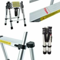DAY PLUS 1,4 M – 1,7 M Teleskopleiter, A-Rahmen Aluminium-Trittleiter Leicht Zu Tragen, Zusammenklappbar, Verlängerungsleiter, 150kg/330lb Belastbarkeit Leiter Für Haushalt, Heimwerkerarbeiten (4 + 5 Stufen) -Leitern Verkaufsladen 55257482 4