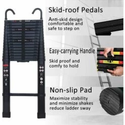 DAY PLUS 6,2m Teleskopleiter Klappleiter Alu Mehrzweckleiter Mit 2 Haken, 15 Sprossen, Rutschfest Verlängerungsleiter, Anlegeleiter Aluminium Leiter Haushaltsleiter Für Outdoor & Indoor, 150kg Tragkraft -Leitern Verkaufsladen 55257484 4