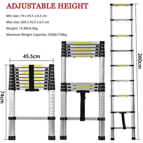 LIFCAUSAL 2,6 M Teleskopleiter Mehrzweck-Teleskopleiter-Verlängerung Aus Aluminium Erweitern Sie Die Tragbare Leiter. Faltbare Leiter. EN131- Und CE-Normen 3 LIFCAUSAL 2,6 M Teleskopleiter Mehrzweck-Teleskopleiter-Verlängerung Aus Aluminium Erweitern Sie Die Tragbare Leiter. Faltbare Leiter. EN131- Und CE-Normen – Bild 3