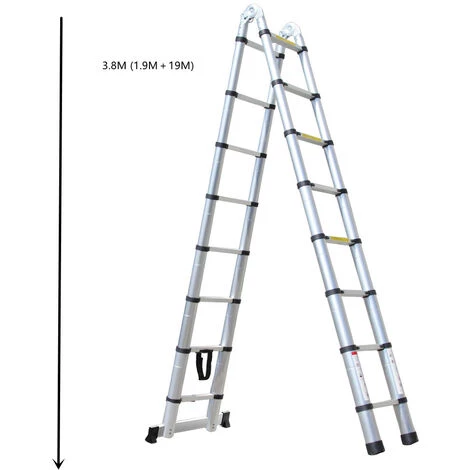 WOTTES Beidseitig Klappbare Teleskopleiter Aluminiumlegierung Multifunktions Teleskopleiter Aluminiumlegierung 150kg 3.8m (1.9m+1.9m) 4 WOTTES Beidseitig Klappbare Teleskopleiter Aluminiumlegierung Multifunktions Teleskopleiter Aluminiumlegierung 150kg 3.8m (1.9m+1.9m) – Bild 4