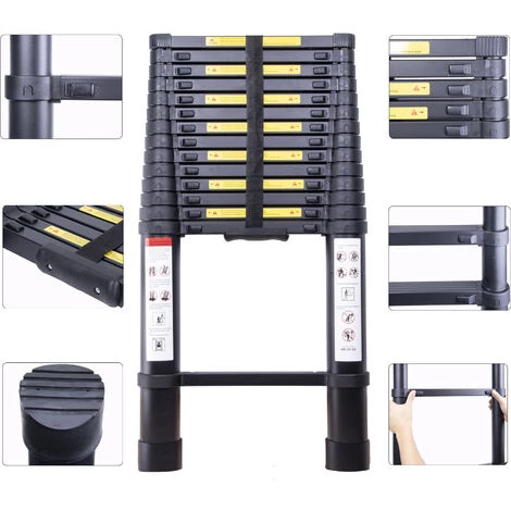 WOTTES Teleskopleiter Aluminium Multifunktionale Tragbare Einseitige Teleskopleiter Außenbereich Maximale Belastung: 150 Kg (4.4 M) 1 WOTTES Teleskopleiter Aluminium Multifunktionale Tragbare Einseitige Teleskopleiter Außenbereich Maximale Belastung: 150 Kg (4.4 M)