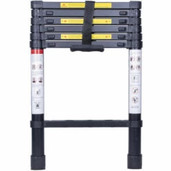 JN.SONGS 2m Teleskopleiter Aluminium Dachleiter EN131 Mit 6 Stufen Mehrzweckleiter Klappleiter Belastbarkeit 150 Kg, Schwarz