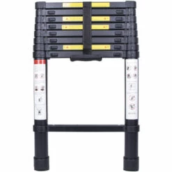 JN.SONGS 2.6m Teleskopleiter Aluminium Dachleiter EN131 Mit 8 Stufen Mehrzweckleiter Klappleiter Belastbarkeit 150 Kg, Schwarz