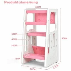 GOPLUS 2 In 1 Baby Lernturm, Küchenhelfer Mit 3 Verstellbaren Hoehen, Anti-Rutsch-Stufe, Rausfallschutz & Sitzflaeche Für 18-60 Monate, Tritthocker Aus HDPE Für Küche & Badezimmer (Rosa) -Leitern Verkaufsladen 55504508 5