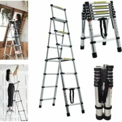 DAY PLUS 2m - 2,3m (6 + 7 Stufen ) Teleskopleiter Klappleiter, A-Rahmen Mehrzweckleiter Stehleiter Aus Aluminium, Ausziehleiter Trittleiter Leiter Für Haushalt, Heimwerkerarbeiten -Leitern Verkaufsladen 56155219 4