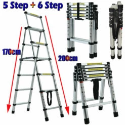 DAY PLUS 1,7m - 2m (5 + 6 Stufen) Teleskopleiter Klappleiter, A-Rahmen Mehrzweckleiter Stehleiter Aus Aluminium, Ausziehleiter Trittleiter Leiter Für Haushalt, Heimwerkerarbeiten