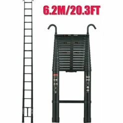 DAY PLUS 6,2m Teleskopleiter Klappleiter Alu Mehrzweckleiter Mit 2 Haken, 15 Sprossen, Rutschfest Verlängerungsleiter, Anlegeleiter Aluminium Leiter Haushaltsleiter Für Outdoor & Indoor, Max 150kg Tragkraft