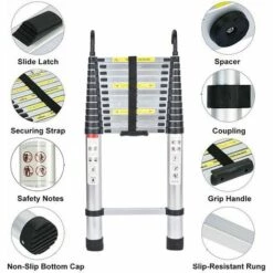 DAY PLUS 16.4ft / 5M Aluminium Verlängerungsleiter Heavy Duty Verlängerungsleiter Tragbare Dachbodenleitern Aluminium Mit Dachhaken Für Dachboden Loft Arbeitsplatz Faltbare Platzsparende Teleskop-Trittleiter -Leitern Verkaufsladen 56155314 3