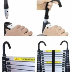 DAY PLUS 16.4ft / 5M Aluminium Verlängerungsleiter Heavy Duty Verlängerungsleiter Tragbare Dachbodenleitern Aluminium Mit Dachhaken Für Dachboden Loft Arbeitsplatz Faltbare Platzsparende Teleskop-Trittleiter -Leitern Verkaufsladen 56155314 4