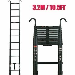 DAY PLUS 3,2M / 10.5ft Teleskopleiter Mit Haken, Aluminium Ausziehleiter Rutschfester Klappleiter Mehrzweckleiter Aus Hochwertiges Aluminium Mit EIN-Knopf-Rückzug 330lb Belastbarkeit