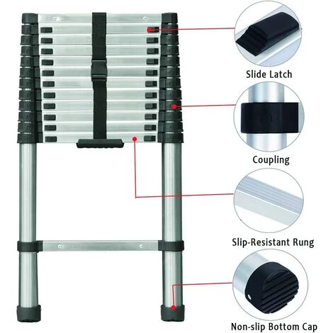 DAY PLUS 12.5FT/3.8m Teleskopleiter Aus Hochwertigem Edelstahl, 13 Stufen Ausziehleiter Rutschfester Klappleiter Stehleiter Mehrzweckleiter | Belastbarkeit Bis Zu 150kg | Sicher Und Zuverlässig Leiter (EN131) 3 DAY PLUS 12.5FT/3.8m Teleskopleiter Aus Hochwertigem Edelstahl, 13 Stufen Ausziehleiter Rutschfester Klappleiter Stehleiter Mehrzweckleiter | Belastbarkeit Bis Zu 150kg | Sicher Und Zuverlässig Leiter (EN131) – Bild 3