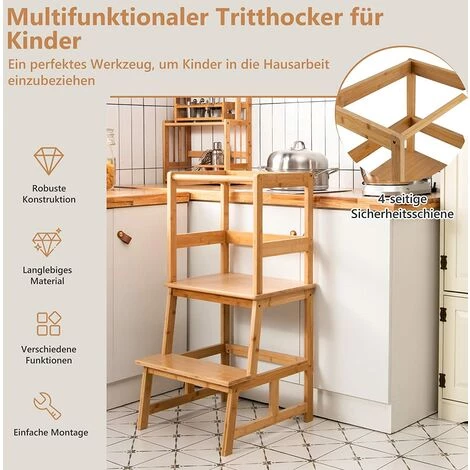 COSTWAY 2 Stufen Lernturm, Lerntower Bis Zu 70 Kg Belastbar, Kinder Tritthocker Aus Bambus, Lernstuhl Küchenhelfer, Kinder Schemel Für Kinder Im Alter Von 18-36 Monaten Natur 2 COSTWAY 2 Stufen Lernturm, Lerntower Bis Zu 70 Kg Belastbar, Kinder Tritthocker Aus Bambus, Lernstuhl Küchenhelfer, Kinder Schemel Für Kinder Im Alter Von 18-36 Monaten Natur – Bild 2