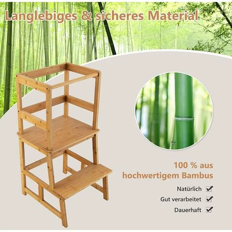 COSTWAY 2 Stufen Lernturm, Lerntower Bis Zu 70 Kg Belastbar, Kinder Tritthocker Aus Bambus, Lernstuhl Küchenhelfer, Kinder Schemel Für Kinder Im Alter Von 18-36 Monaten Natur 3 COSTWAY 2 Stufen Lernturm, Lerntower Bis Zu 70 Kg Belastbar, Kinder Tritthocker Aus Bambus, Lernstuhl Küchenhelfer, Kinder Schemel Für Kinder Im Alter Von 18-36 Monaten Natur – Bild 3