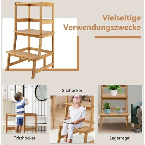 COSTWAY 2 Stufen Lernturm, Lerntower Bis Zu 70 Kg Belastbar, Kinder Tritthocker Aus Bambus, Lernstuhl Küchenhelfer, Kinder Schemel Für Kinder Im Alter Von 18-36 Monaten Natur 4 COSTWAY 2 Stufen Lernturm, Lerntower Bis Zu 70 Kg Belastbar, Kinder Tritthocker Aus Bambus, Lernstuhl Küchenhelfer, Kinder Schemel Für Kinder Im Alter Von 18-36 Monaten Natur – Bild 4