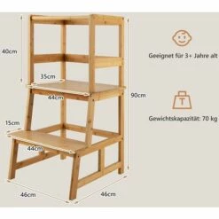 COSTWAY 2 Stufen Lernturm, Lerntower Bis Zu 70 Kg Belastbar, Kinder Tritthocker Aus Bambus, Lernstuhl Küchenhelfer, Kinder Schemel Für Kinder Im Alter Von 18-36 Monaten Natur 9 COSTWAY 2 Stufen Lernturm, Lerntower Bis Zu 70 Kg Belastbar, Kinder Tritthocker Aus Bambus, Lernstuhl Küchenhelfer, Kinder Schemel Für Kinder Im Alter Von 18-36 Monaten Natur -Leitern Verkaufsladen 56345688 5