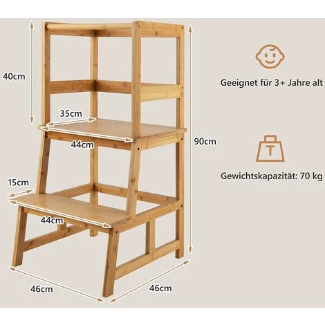 COSTWAY 2 Stufen Lernturm, Lerntower Bis Zu 70 Kg Belastbar, Kinder Tritthocker Aus Bambus, Lernstuhl Küchenhelfer, Kinder Schemel Für Kinder Im Alter Von 18-36 Monaten Natur 5 COSTWAY 2 Stufen Lernturm, Lerntower Bis Zu 70 Kg Belastbar, Kinder Tritthocker Aus Bambus, Lernstuhl Küchenhelfer, Kinder Schemel Für Kinder Im Alter Von 18-36 Monaten Natur – Bild 5
