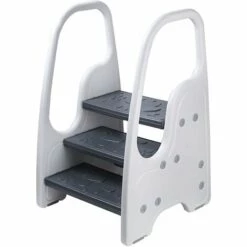 Kinder Tritthocker, Dreistufig Trittschemel, Kinderschemel Aus Kunststoff, Kinderhocker Perfekt Für Kinderzimmer, Küche Und Badezimmer, Weiß Vinteky