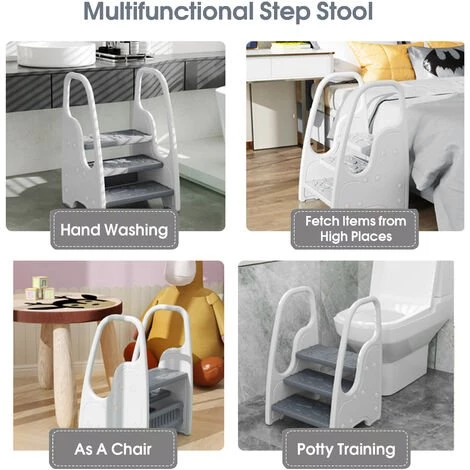 Kinder Tritthocker, Dreistufig Trittschemel, Kinderschemel Aus Kunststoff, Kinderhocker Perfekt Für Kinderzimmer, Küche Und Badezimmer, Weiß Vinteky 3 Kinder Tritthocker, Dreistufig Trittschemel, Kinderschemel Aus Kunststoff, Kinderhocker Perfekt Für Kinderzimmer, Küche Und Badezimmer, Weiß Vinteky – Bild 3