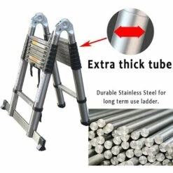 DAY PLUS Teleskopleiter 5m Höhe Klappbar Mit Stabilisator, Rutschfester Klappleiter Stehleiter Mehrzweckleiter Aus Hochwertiges Edelstahl, Maximale Belastung 150 Kg (2,5+2,5m)A-FRAME 16.5FT -Leitern Verkaufsladen 57327200 4